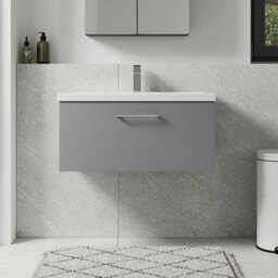 Balterley Bramshall Modern Bathroom Wall Hung 1 Soft Close Drawer Vanity Unit & Mid-Edge Basin, Satin Grey, 810mm - thumbnail 2