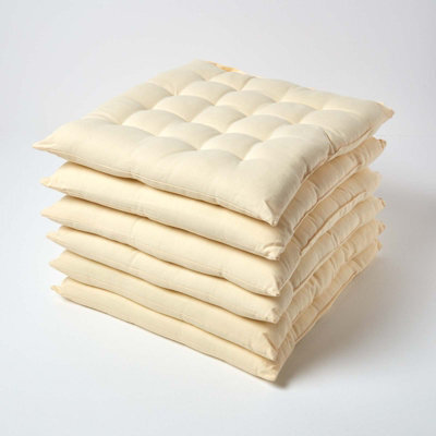 Homescapes Cream Seat Pads 100% Cotton Chair Cushions 40X40 Cm, Set Of 6 Plain Chair Pads For Dining, Kitchen Or Garden Outdoor - image 1