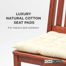 Homescapes Cream Seat Pads 100% Cotton Chair Cushions 40X40 Cm, Set Of 6 Plain Chair Pads For Dining, Kitchen Or Garden Outdoor - thumbnail 2