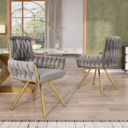 Matteo Set Of 2 Luxury Grey Velvet Swivel Dining Chairs With Gold Metal Legs - thumbnail 1