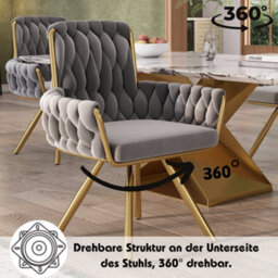 Matteo Set Of 2 Luxury Grey Velvet Swivel Dining Chairs With Gold Metal Legs - thumbnail 4