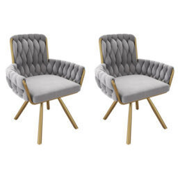 Matteo Set Of 2 Luxury Grey Velvet Swivel Dining Chairs With Gold Metal Legs - thumbnail 5