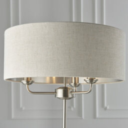 Floor Lamp Light - Brushed Chrome & Natural Linen - 3 X 40W E14 - Base & Shade - thumbnail 4