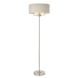 Floor Lamp Light - Brushed Chrome & Natural Linen - 3 X 40W E14 - Base & Shade