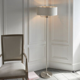 Floor Lamp Light - Brushed Chrome & Natural Linen - 3 X 40W E14 - Base & Shade - thumbnail 3