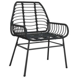 Walplus 3 Piece Garden Dining Set Black Poly Rattan Glass - Cushion Not Included - thumbnail 4
