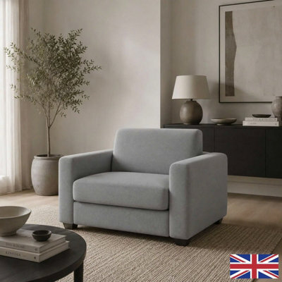 Lucas Grey Fabric Snuggler Sofa Bed, Memory Foam Mattress, Compact Small Single Sleeper Sofa, Handmade In Uk, Wood Frame - image 1
