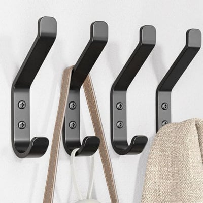 4 Black Wall Hooks For Hanging Coat: 10Kg Metal Sturdy Hook With Screw, Individual Hange - image 1