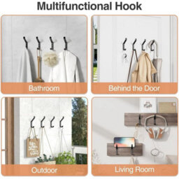 4 Black Wall Hooks For Hanging Coat: 10Kg Metal Sturdy Hook With Screw, Individual Hange - thumbnail 5
