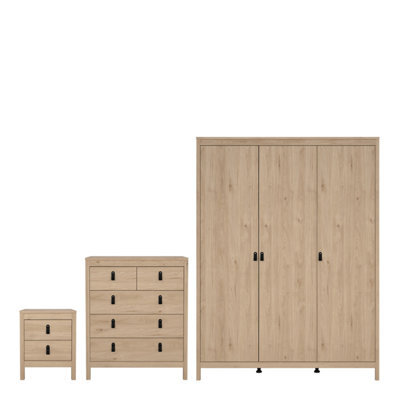 Furniture To Go Barcelona Package - Bedside Table 2 Drawers + Chest 5 Drawer + 2 Door Wardrobe In Jackson Hickory Oak - image 1