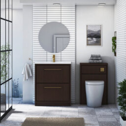 Royal Bathrooms Livora 700mm Walnut Woodgrain Floor Standing Vanity Unit 2 Drawer With Ceramic Basin & Brushed Brass Handle - thumbnail 3