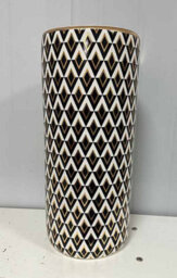 Minster Geometric Pattern Design Umbrella Stand - L20 X W20 X H46 Cm - Black/white/gold - thumbnail 1