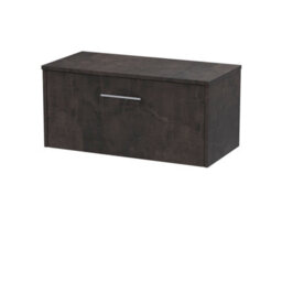 Hudson Reed Juno Wall Hung 1 Drawer Vanity Unit & Matching Worktop, Metallic Slate Woodgrain, 805 X 390 mm - thumbnail 1