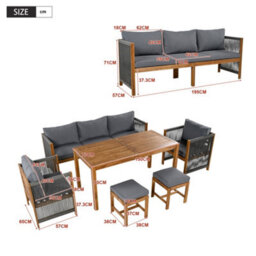 Abrihome 7 Seater Outdoor Garden Furniture Set Acacia Wood Patio Dining Set With Rope Weaving Table And Beige  Cushioned Chairs - thumbnail 6