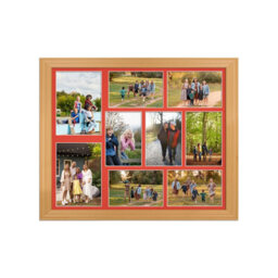 AK Frames 20X16 Country Pine Classic Multi Photo Frame With Poppy Red Mount - Holds 9 Apertures (2X) 7X5, (7X) 6X4 Photos