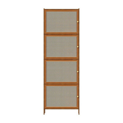 4 Tier Bookcase Shelf With Rattan Doors Bamboo Wooden Storage Cabinet Organizer - image 1