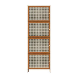 4 Tier Bookcase Shelf With Rattan Doors Bamboo Wooden Storage Cabinet Organizer - thumbnail 1