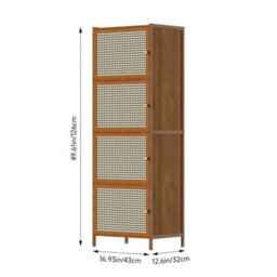 4 Tier Bookcase Shelf With Rattan Doors Bamboo Wooden Storage Cabinet Organizer - thumbnail 2