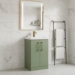 Balterley Bramshall Modern Bathroom 2 Soft Close Door & Mid-Edge Vanity Unit Basin, Satin Green, 500mm - thumbnail 3