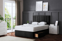 DS Living Amelia Black Upholstered Panel Divan Bed With Headboard And Four Drawers King - thumbnail 1