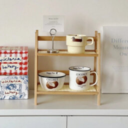 L 2 Layer Countertop Organizer Multipurpose Kitchen Rack Wooden Storage Shelf - thumbnail 3