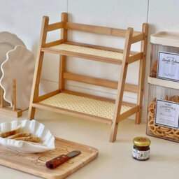 L 2 Layer Countertop Organizer Multipurpose Kitchen Rack Wooden Storage Shelf - thumbnail 4