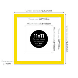 "11X11"" Yellow Picture Frame - 11X11"" Square Frame With 9X9"" Mount For 11X11""/9X9"" Pictures Luxurious Style Thin Edge, 1 Pack" - thumbnail 2
