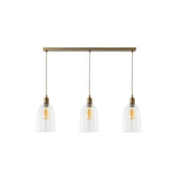Valuelights Kira Glass Dome 3 Drop Bar Brushed Brass Diner Ceiling Pendant Light With Bulbs - thumbnail 6