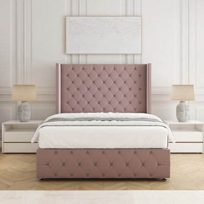 "Bsspoke Ruby Divan Bed Set In Pink Plush Velvet With 54"" Headboard & Footboard Mattress & No Drawers In Double King 4Ft 6Ft" - image 1