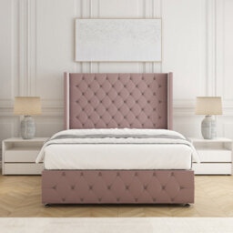 "Bsspoke Ruby Divan Bed Set In Pink Plush Velvet With 54"" Headboard & Footboard Mattress & No Drawers In Double King 4Ft 6Ft" - thumbnail 1