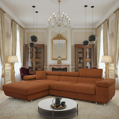 Torezio Mini Corner Sofa Bed With Adjustable Headrests And Storage Box Freestanding Upholstered Back 280X170Cm Orange Left - image 1