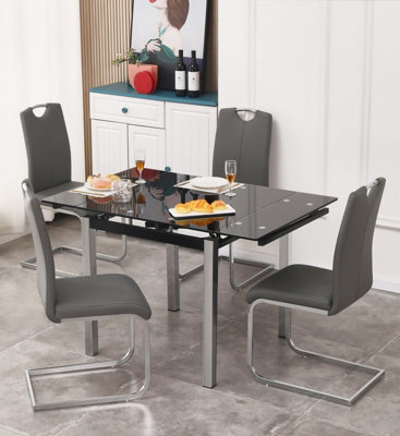 Furnizone UK Piccolo 4-Seater Extending Dining Table And 4 Isaac Grey Faux Leather Chairs - image 1