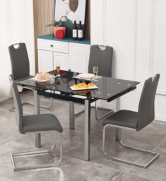 Furnizone UK Piccolo 4-Seater Extending Dining Table And 4 Isaac Grey Faux Leather Chairs - thumbnail 1