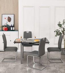 Furnizone UK Piccolo 4-Seater Extending Dining Table And 4 Isaac Grey Faux Leather Chairs - thumbnail 2