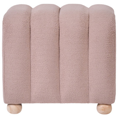 Wyld And Coco Luxehome Beige Boucle Pouffe Ottoman With Wooden Tapered Legs, Rectangular 49 X 38 X 46 Cm - image 1