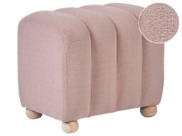 Wyld And Coco Luxehome Beige Boucle Pouffe Ottoman With Wooden Tapered Legs, Rectangular 49 X 38 X 46 Cm - thumbnail 3