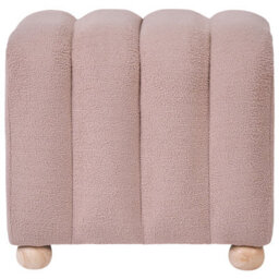 Wyld And Coco Luxehome Beige Boucle Pouffe Ottoman With Wooden Tapered Legs, Rectangular 49 X 38 X 46 Cm - thumbnail 1