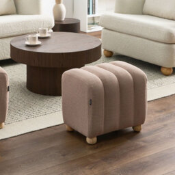 Wyld And Coco Luxehome Beige Boucle Pouffe Ottoman With Wooden Tapered Legs, Rectangular 49 X 38 X 46 Cm - thumbnail 2