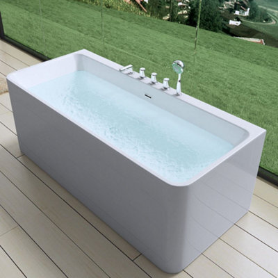 Durovin Bathrooms Acrylic Back To Wall White Gloss Glazed Rectangular 1800mm X 570 X 800 (Lxhxd) One Tap Hole Anti Lime Scale - image 1