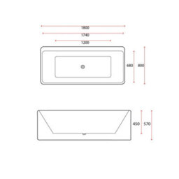 Durovin Bathrooms Acrylic Back To Wall White Gloss Glazed Rectangular 1800mm X 570 X 800 (Lxhxd) One Tap Hole Anti Lime Scale - thumbnail 5