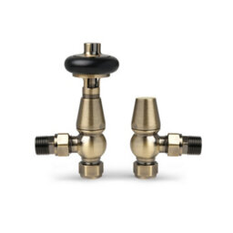 Plum&clay Pair Of Brushed Brass Wooden Head Angled Thermostatic Radiator Valves - thumbnail 2