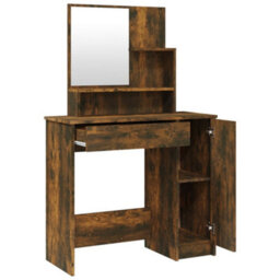 Berkfield Dressing Table With Mirror Smoked Oak 86.5X35X136 Cm - thumbnail 7