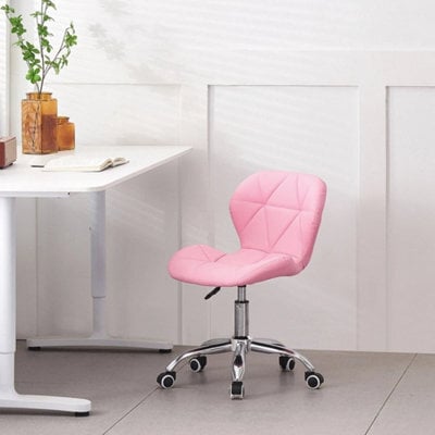 Pink Cushioned Computer Desk Office Chair Chrome Legs Swivel Adjustable Vanity Stool - image 1