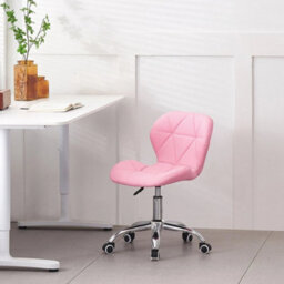 Pink Cushioned Computer Desk Office Chair Chrome Legs Swivel Adjustable Vanity Stool