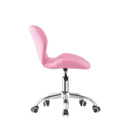 Pink Cushioned Computer Desk Office Chair Chrome Legs Swivel Adjustable Vanity Stool - thumbnail 4