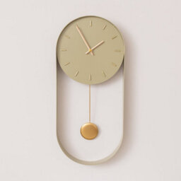 Melody Maison Olive Green & Gold Pendulum Metal Analogue Wall Clock - 20Cm X 55Cm