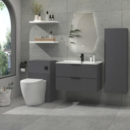 Royal Bathrooms Evora 800mm Graphite Grey Fluted Wall Hung Bathroom Vanity Unit 2 Drawer Cabinet Storage With Ceramic Basin & Matt Black Handles - thumbnail 2