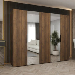 Arte Marbella Ii 250Cm Oak Walnut Hinged Wardrobe With Mirrored Doors