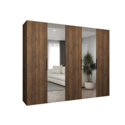Arte Marbella Ii 250Cm Oak Walnut Hinged Wardrobe With Mirrored Doors - thumbnail 2