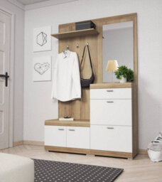 Arte Elegant Stella Hallway Set H1970mm W1350mm D340mm In White Matt And Oak Riviera - Complete Entryway Solution - thumbnail 4